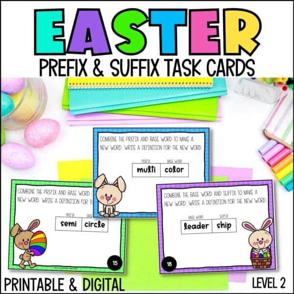 easter prefix and suffix task cards for spring