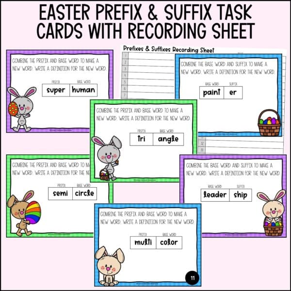 easter prefix and suffix task cards for spring
