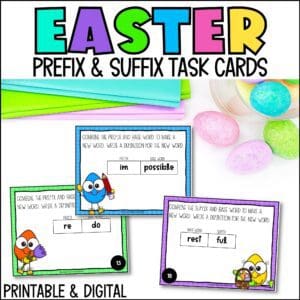 easter prefixes and suffixes task cards for spring