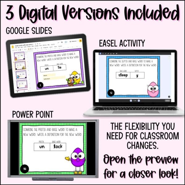 easter prefixes and suffixes task cards for spring