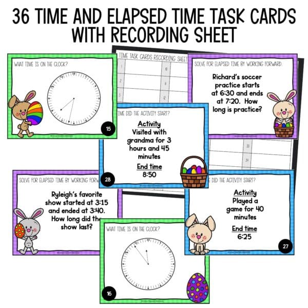 easter telling time and finding elapsed time task cards for spring