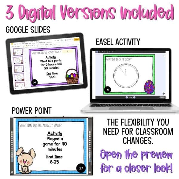 easter telling time and finding elapsed time task cards for spring