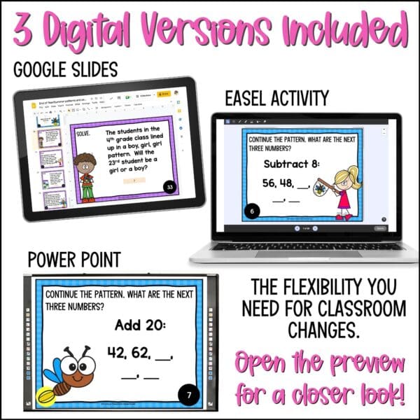 end of year algebraic patterns task cards summer activities