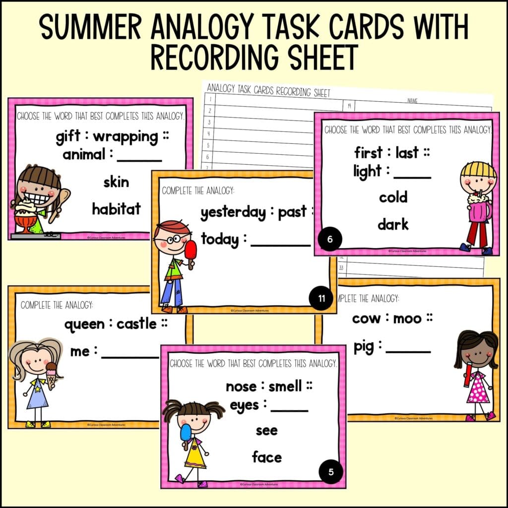 End of Year Analogy Task Cards - Curious Classroom Adventures