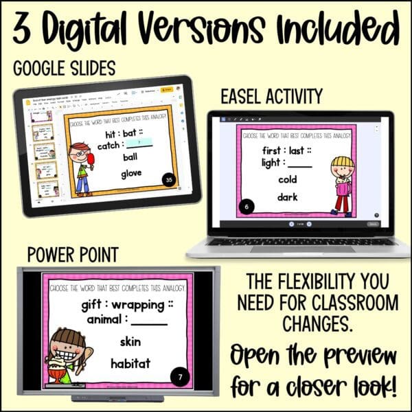 end of year analogy task cards summer activities