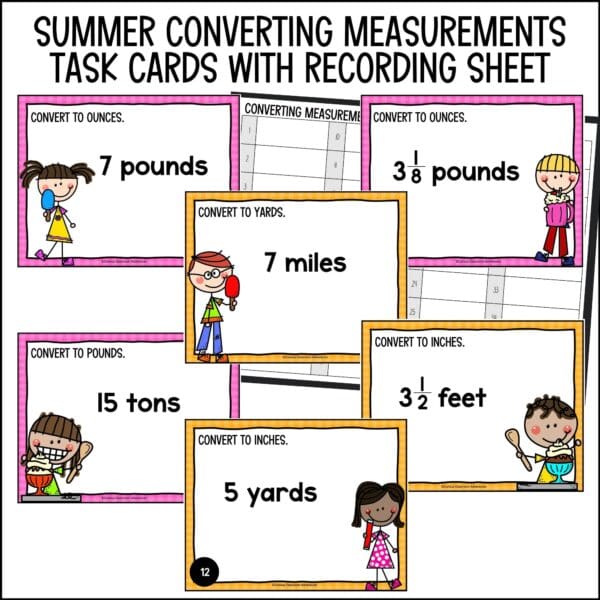 end of year converting measurements task cards summer activities