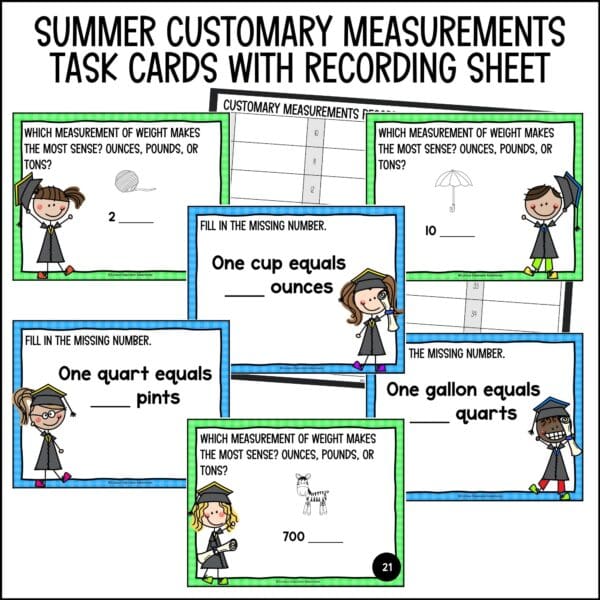 end of year customary measurements task cards summer activities