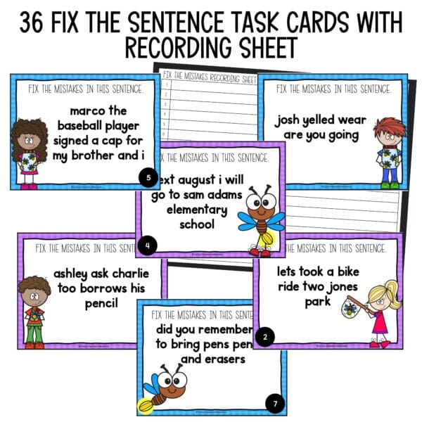 end of year fix the sentence task cards summer editing and revising activities