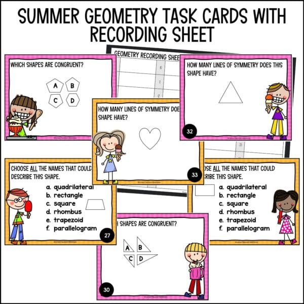 end of year geometry task cards summer activities