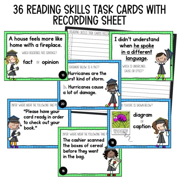 end of year mixed reading skills task cards summer activities