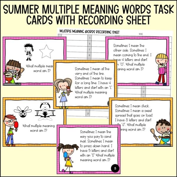 end of year multiple meaning words task cards summer activities