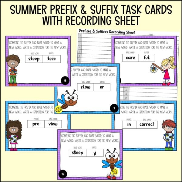 end of year prefixes and suffixes 1 task cards summer activities