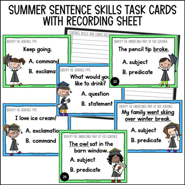 end of year sentence skills task cards summer activities