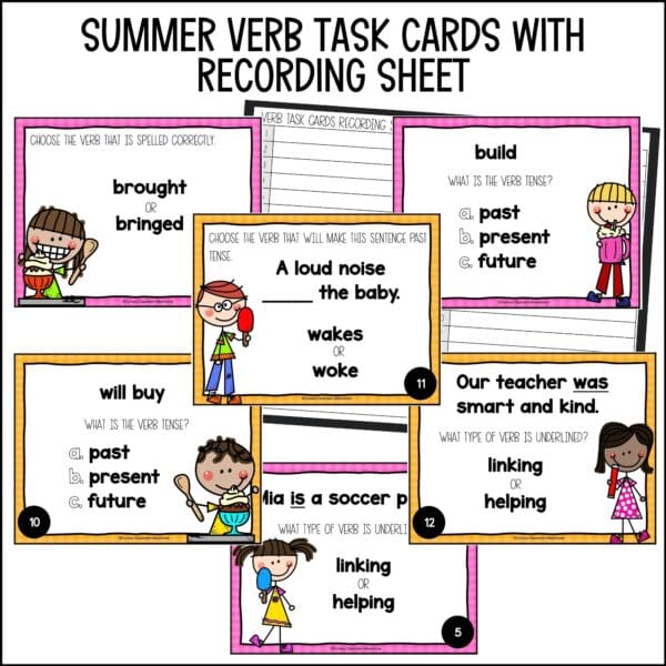 end of year verbs task cards summer activities