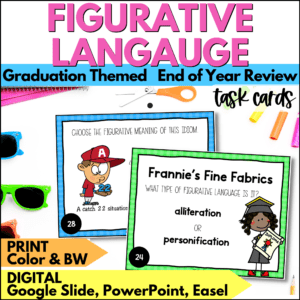 end of year figurative language task cards summer activities