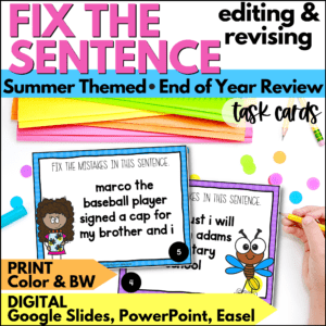 end of year fix the sentence task cards summer editing and revising activities