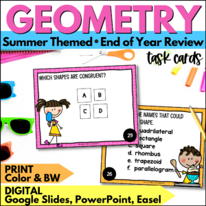 end of year geometry task cards summer activities
