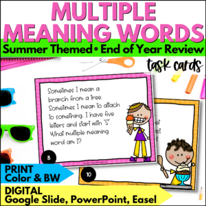 end of year multiple meaning words task cards summer activities