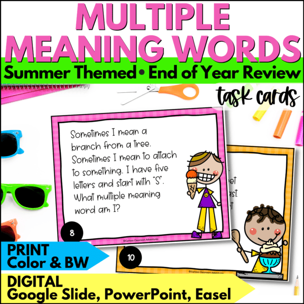 end of year multiple meaning words task cards summer activities