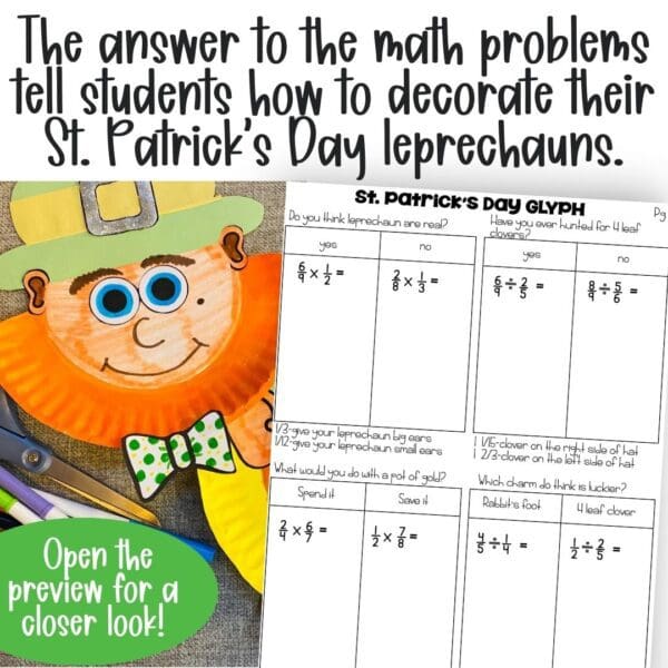 multiplying and dividing fractions st. patrick's day leprechaun math craft