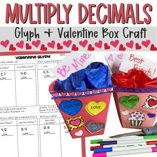 multiplying decimals valentine math glyph