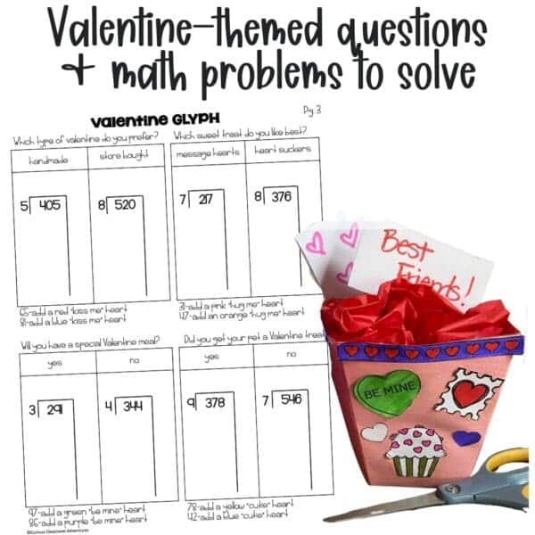 Valentine's Day Partial Quotient math craft and glyph