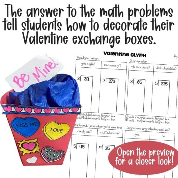 Valentine's Day Partial Quotient math craft and glyph