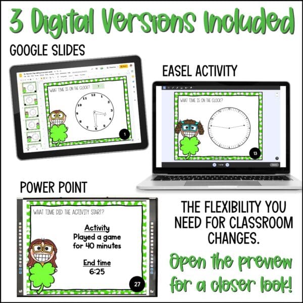 st. patrick's day telling time task cards