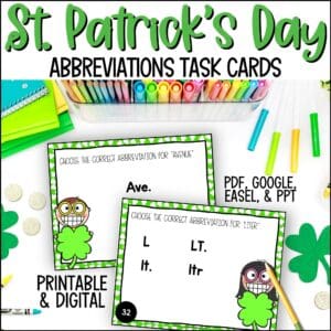 st. patrick's day abbreviations task cards