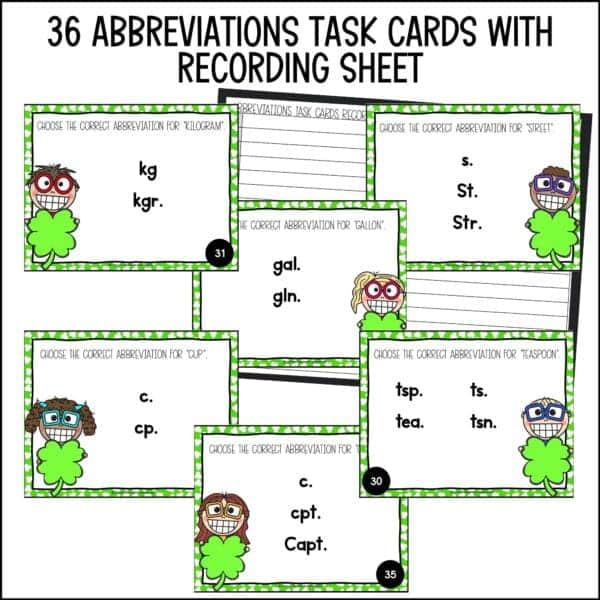 st. patrick's day abbreviations task cards