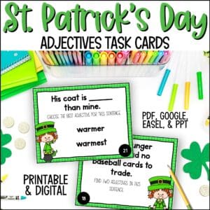 st. patrick's day adjectives task cards