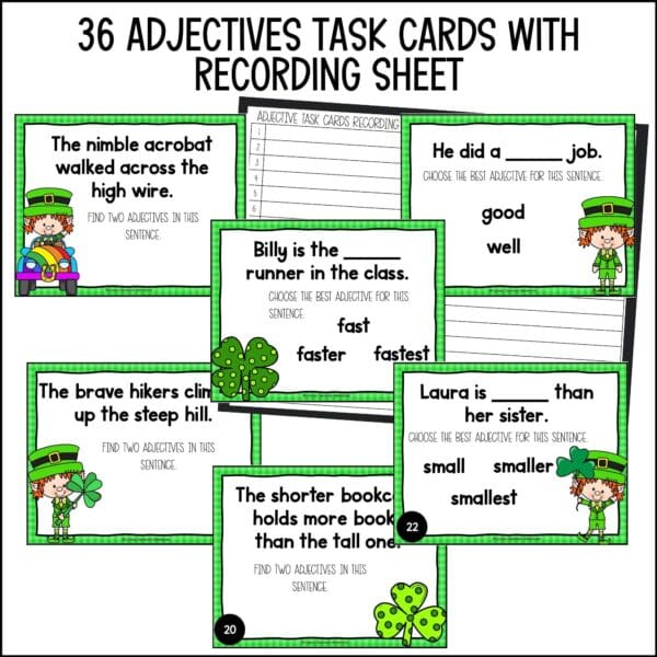 st. patrick's day adjectives task cards