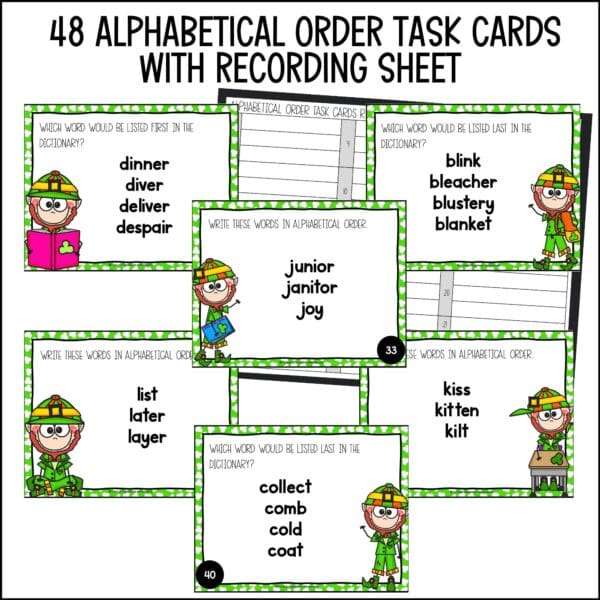 st. patrick's day alphabetical order task cards