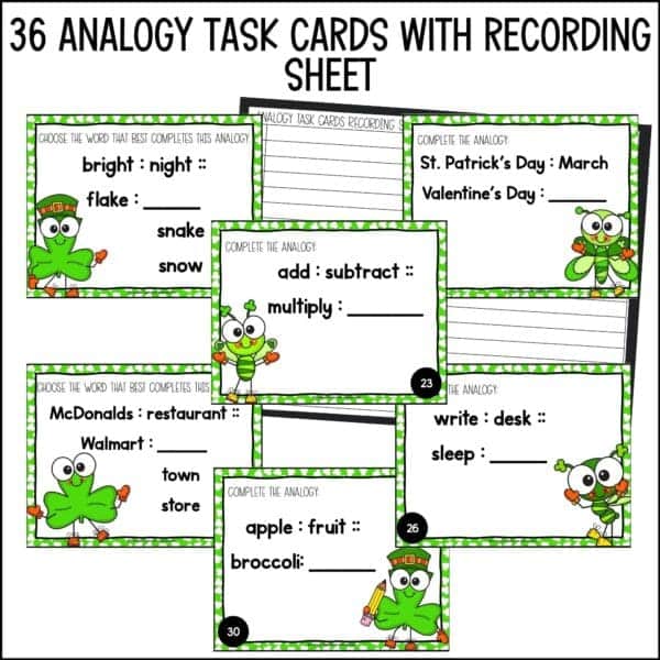 st. patrick's day analogy task cards