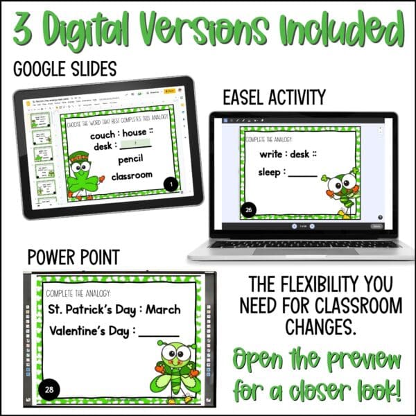 st. patrick's day analogy task cards