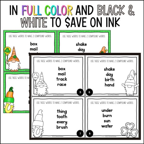 st. patrick's day compound words task cards