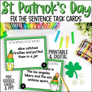 st. patrick's day fix the sentence task cards