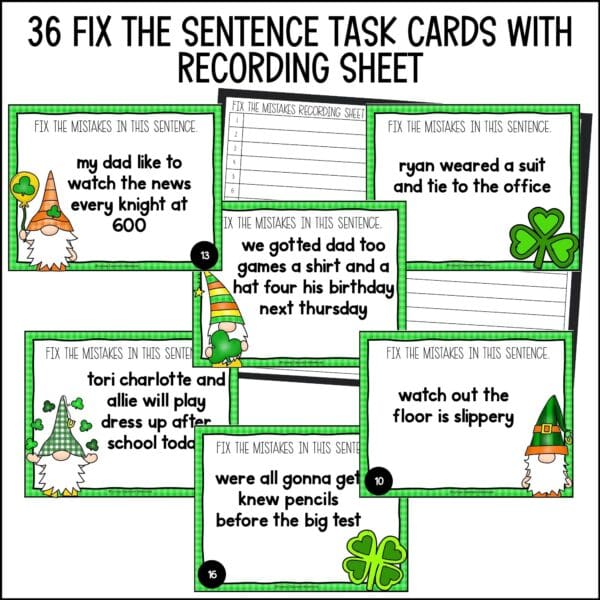 st. patrick's day fix the sentence task cards