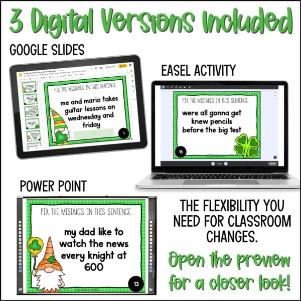 st. patrick's day fix the sentence task cards