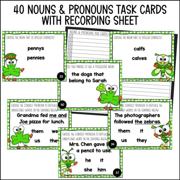 st. patrick's day nouns and pronouns task cards