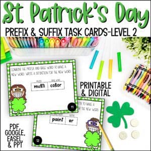 st. patrick's day prefix and suffix task cards
