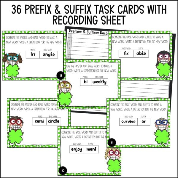 st. patrick's day prefix and suffix task cards