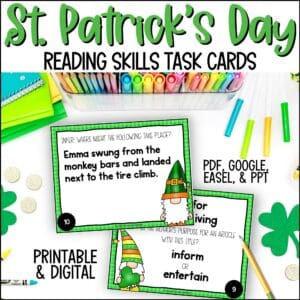 st. patrick's day reading skills task cards