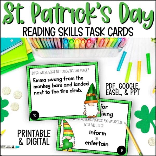 st. patrick's day reading skills task cards