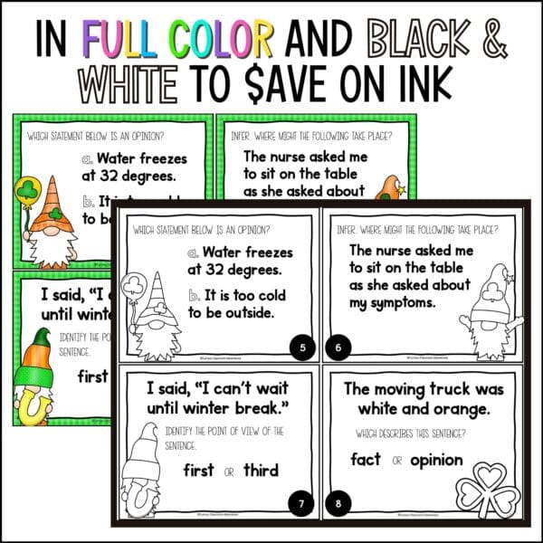 st. patrick's day reading skills task cards