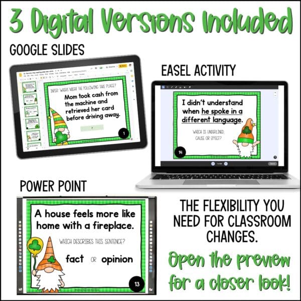 st. patrick's day reading skills task cards