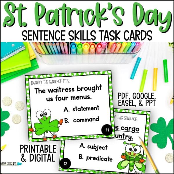 st. patrick's day sentence skills task cards - 4