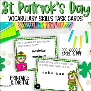st. patrick's day vocabluary skills task cards