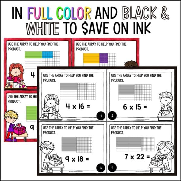 valentine's day 2-digit by 1-digit multiplication task cards