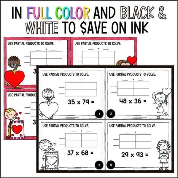 Valentine's Day 2-digit by 2-digit Multiplication task cards